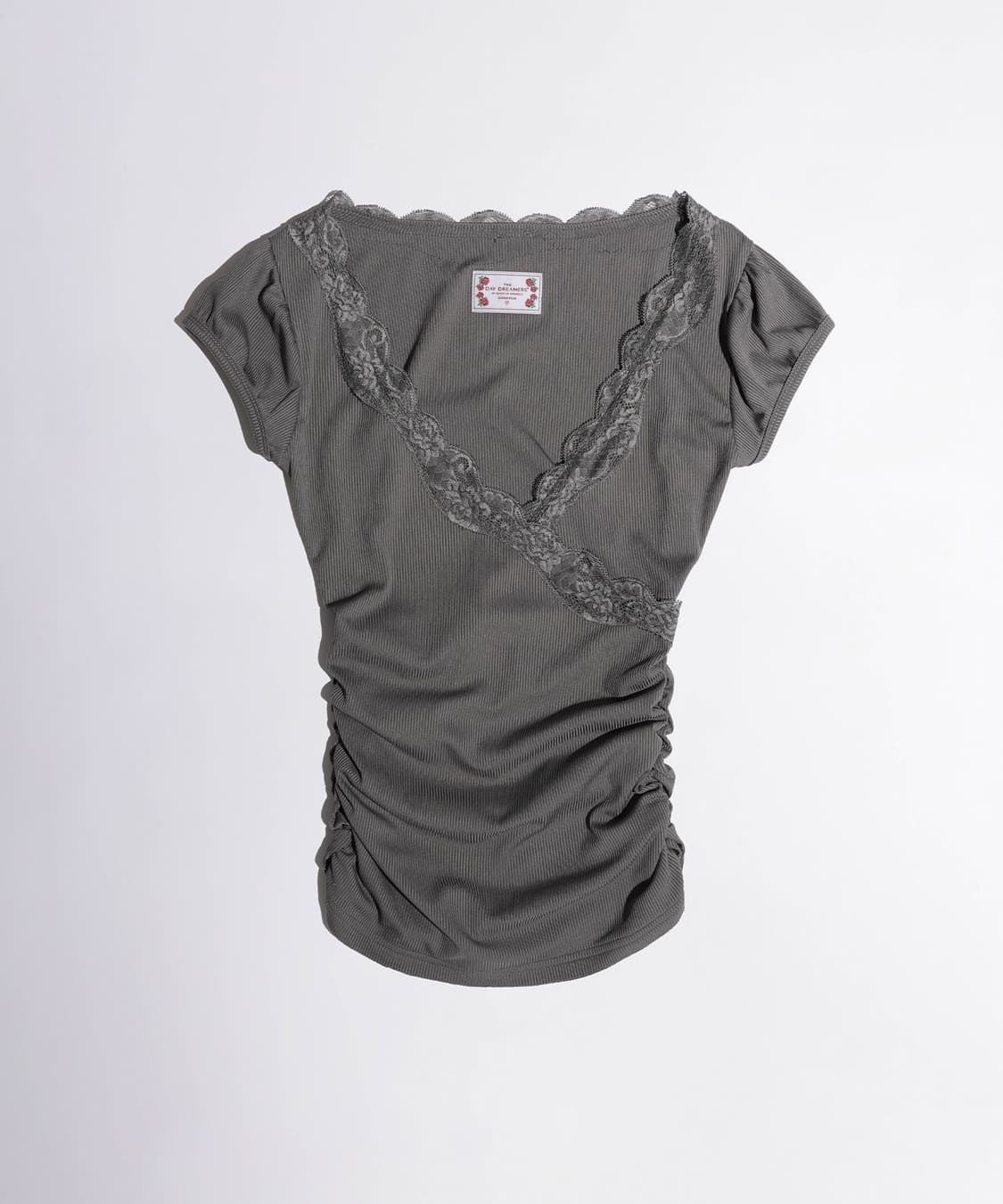 Lace Trim Wrap Tee Charcoal 상품이미지1