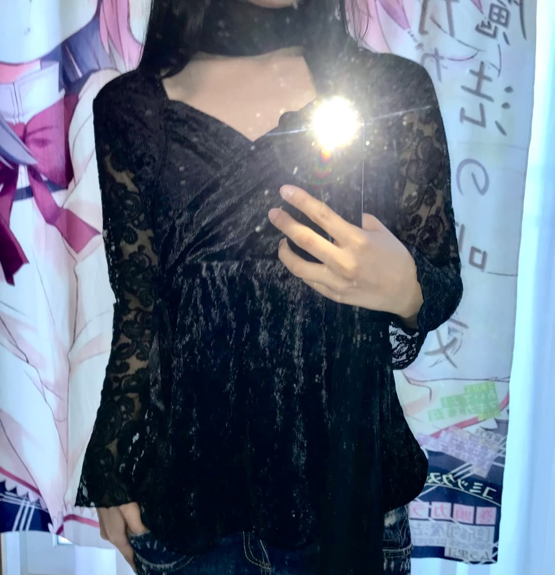 시스루 벨벳 리본 탑 상품이미지1