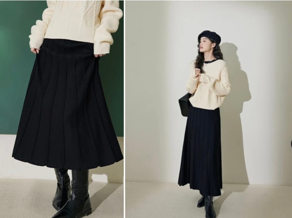 쿠오세 KUOSE 니트 롱스커트 아이보리 상품이미지3