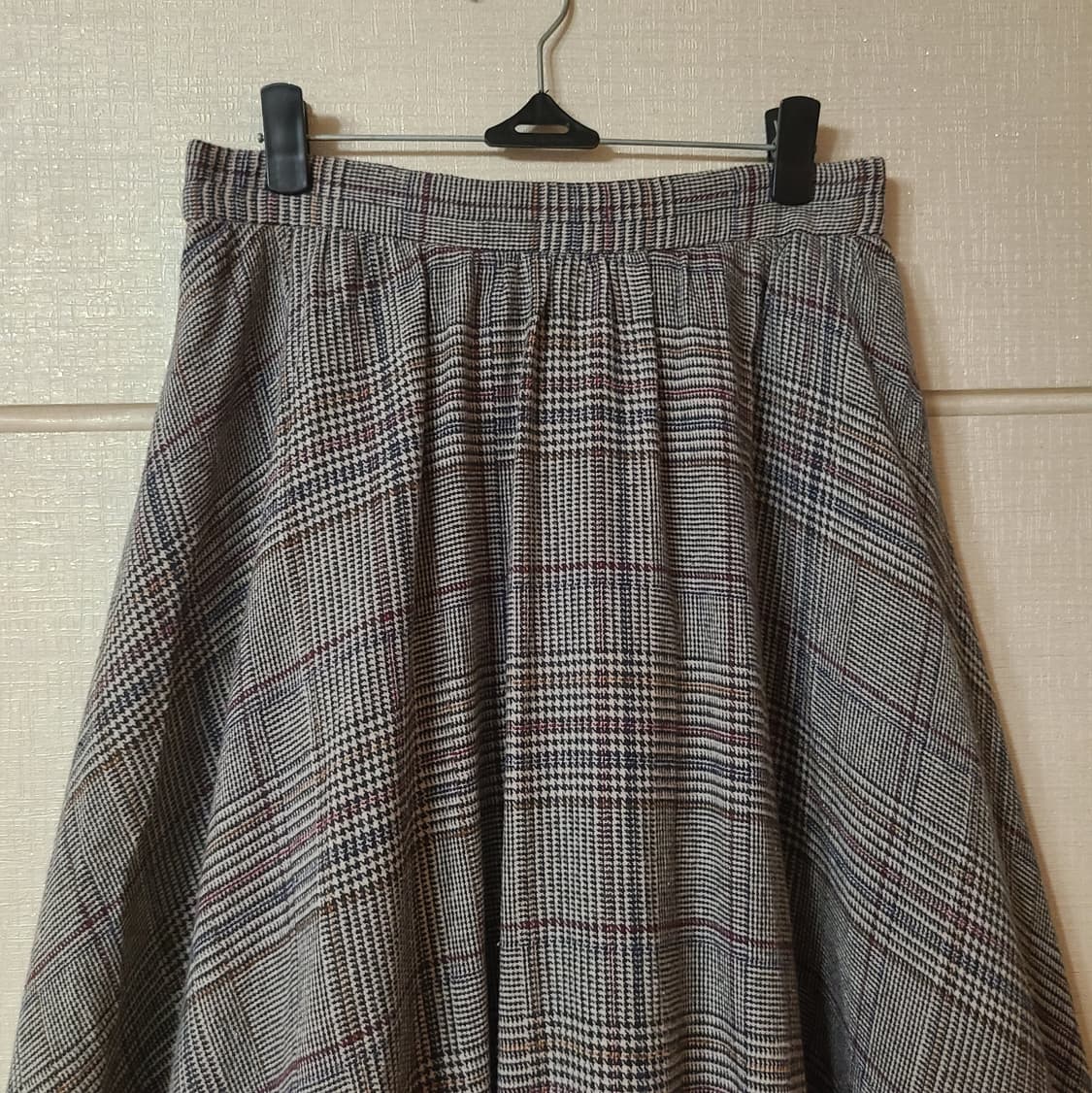 일본빈티지 체크 항아리 벌룬핏 롱스커트 치마 모직 모리걸 할미룩 겨울 상품이미지2