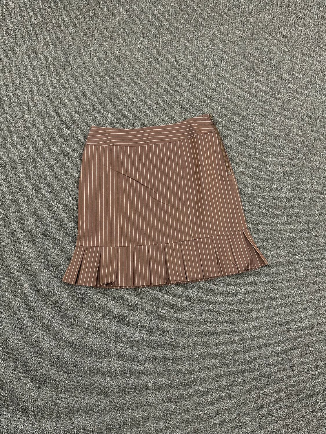 2)Japanese vintage 브라운 스트라이프 플리츠 미니스커트 상품이미지1