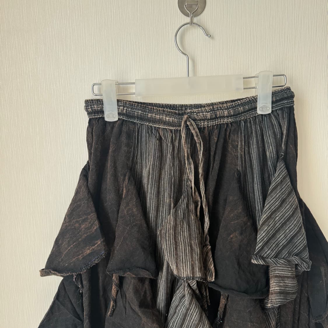 그런지 니혼진 펑크 00s 아카이브 언발 레이어드 셔링 롱스커트 치마 상품이미지3