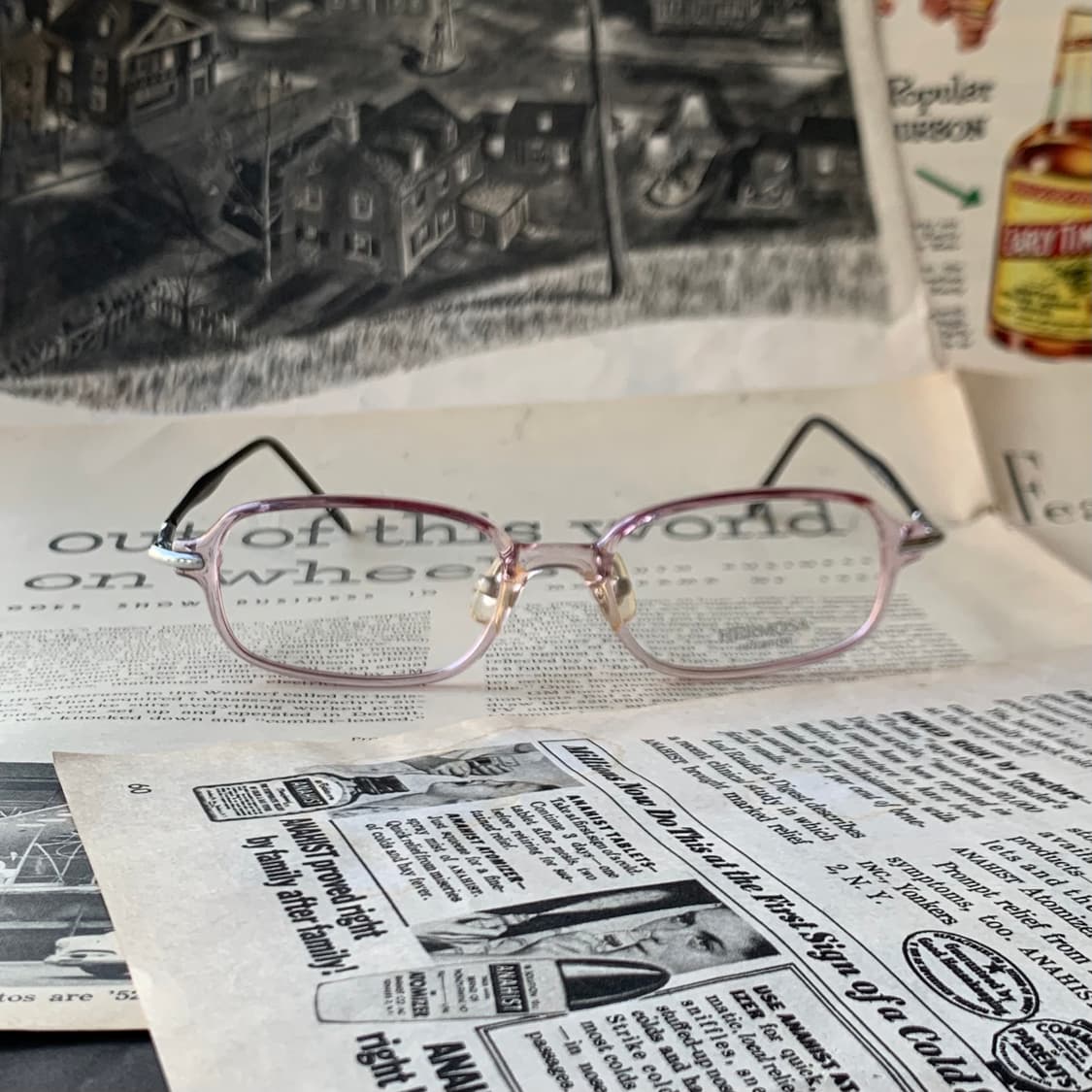735 데드스탁 투톤 스퀘어 클리어 핑크 초경량 빈티지안경 상품이미지2