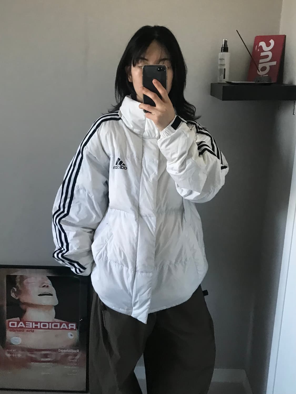 아디다스 삼선 로고 사이드라인 화이트 패딩 상품이미지1