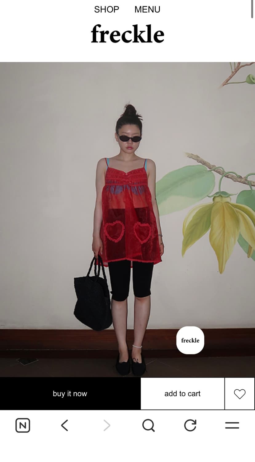 프레클 하트 포켓 드레스 오간자 원피스 레드 상품이미지1