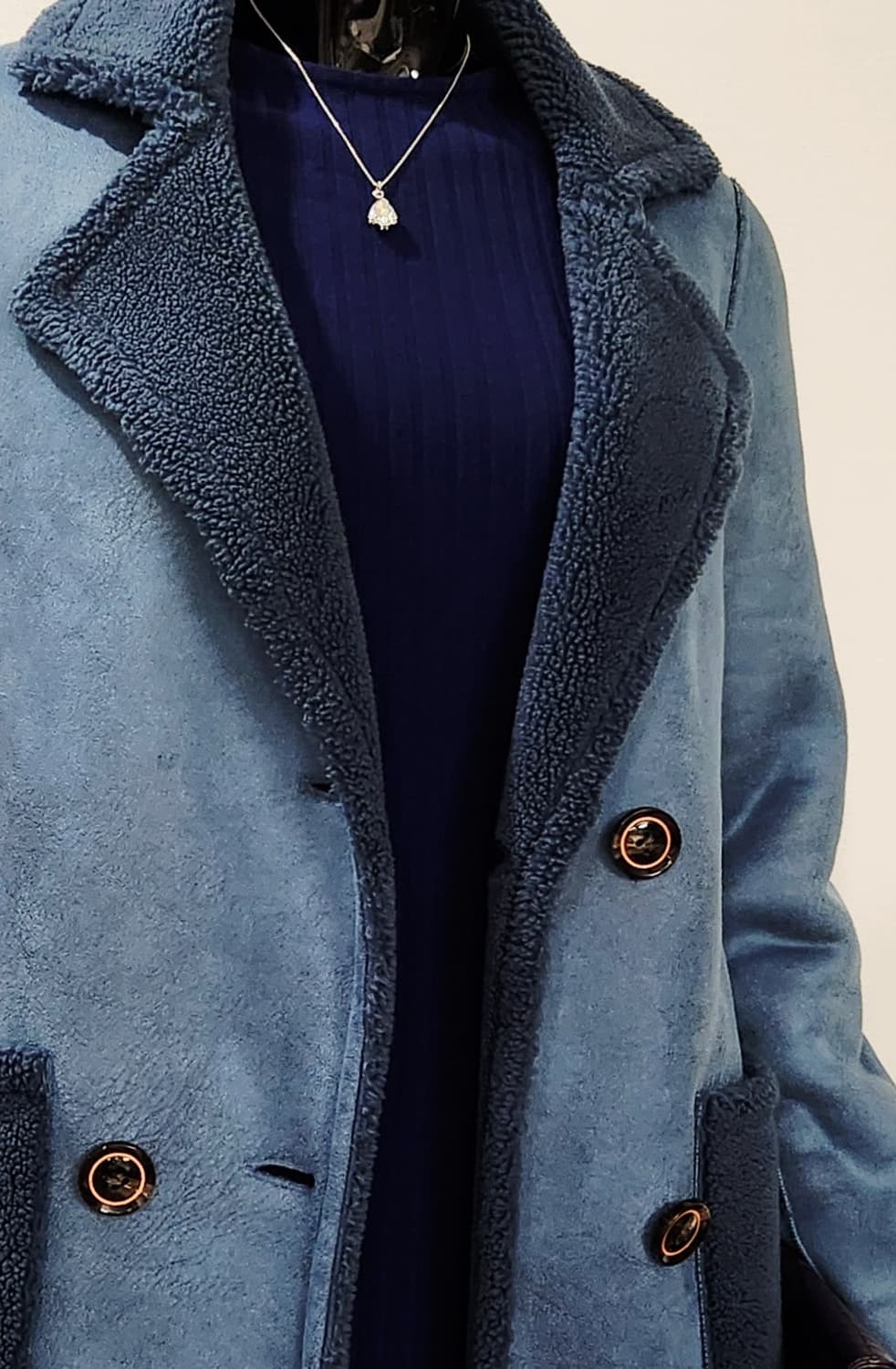 딥블루 양면 롱무스탕 상품이미지2