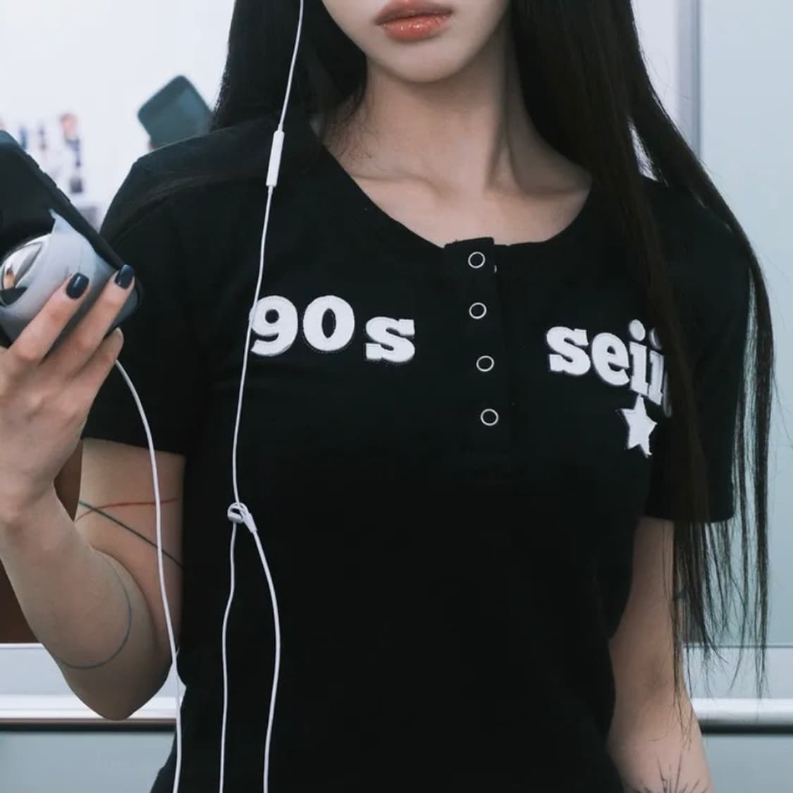 세이에 90s star 아플리케 단추 티셔츠 상품이미지1