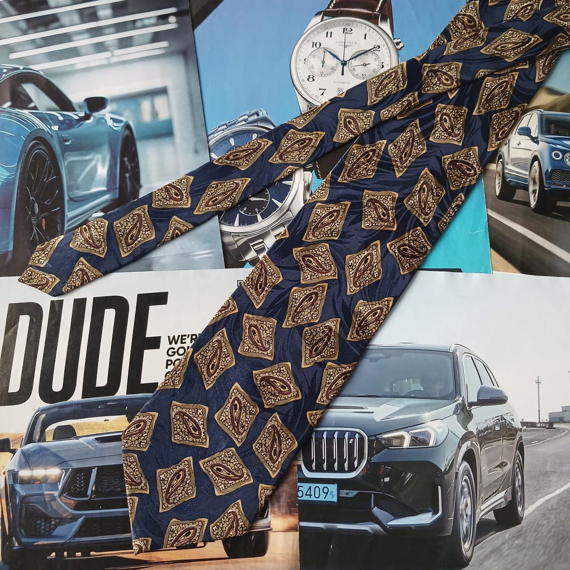 아쿠아스큐텀 실크 네이비 패턴 넥타이 9.3cm A등급 A19103
 상품이미지3