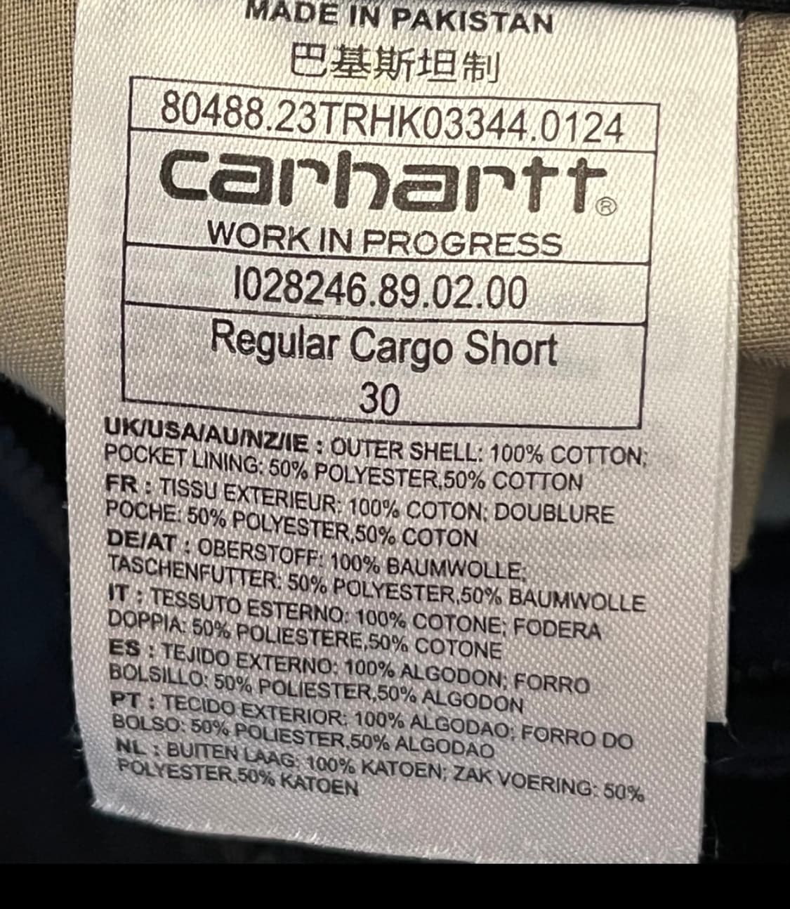 칼하트 레귤러 카고 반바지 30 상품이미지6