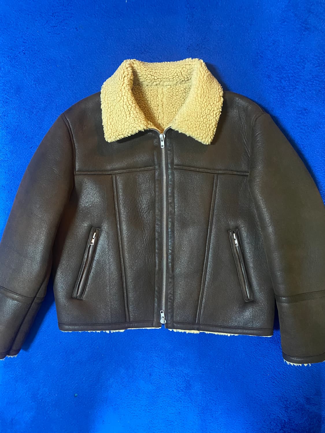 LEMARD 르마드 레더 하이넥 무스탕 가죽 자켓 브라운 상품이미지3