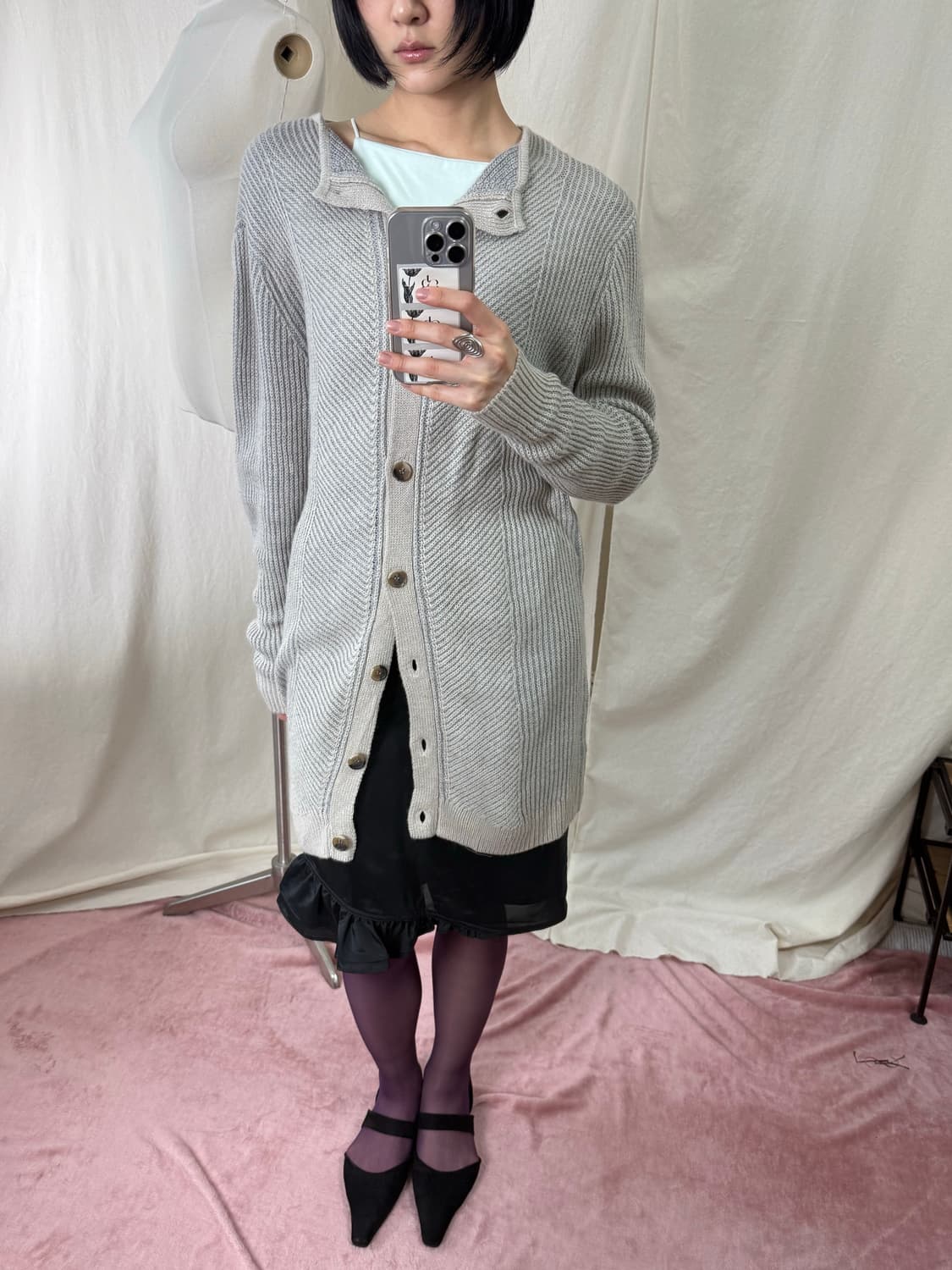 (새상품) Lilasic 그레이 롱 니트 가디건 상품이미지3