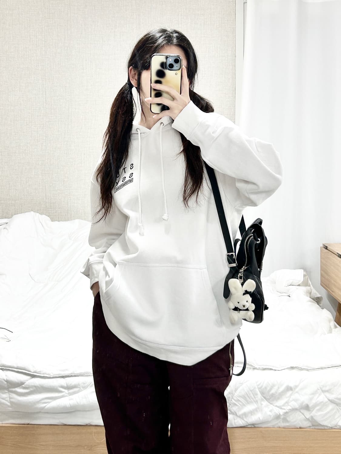 스투시 인터내셔널 빅로고 화이트 후드 상품이미지4