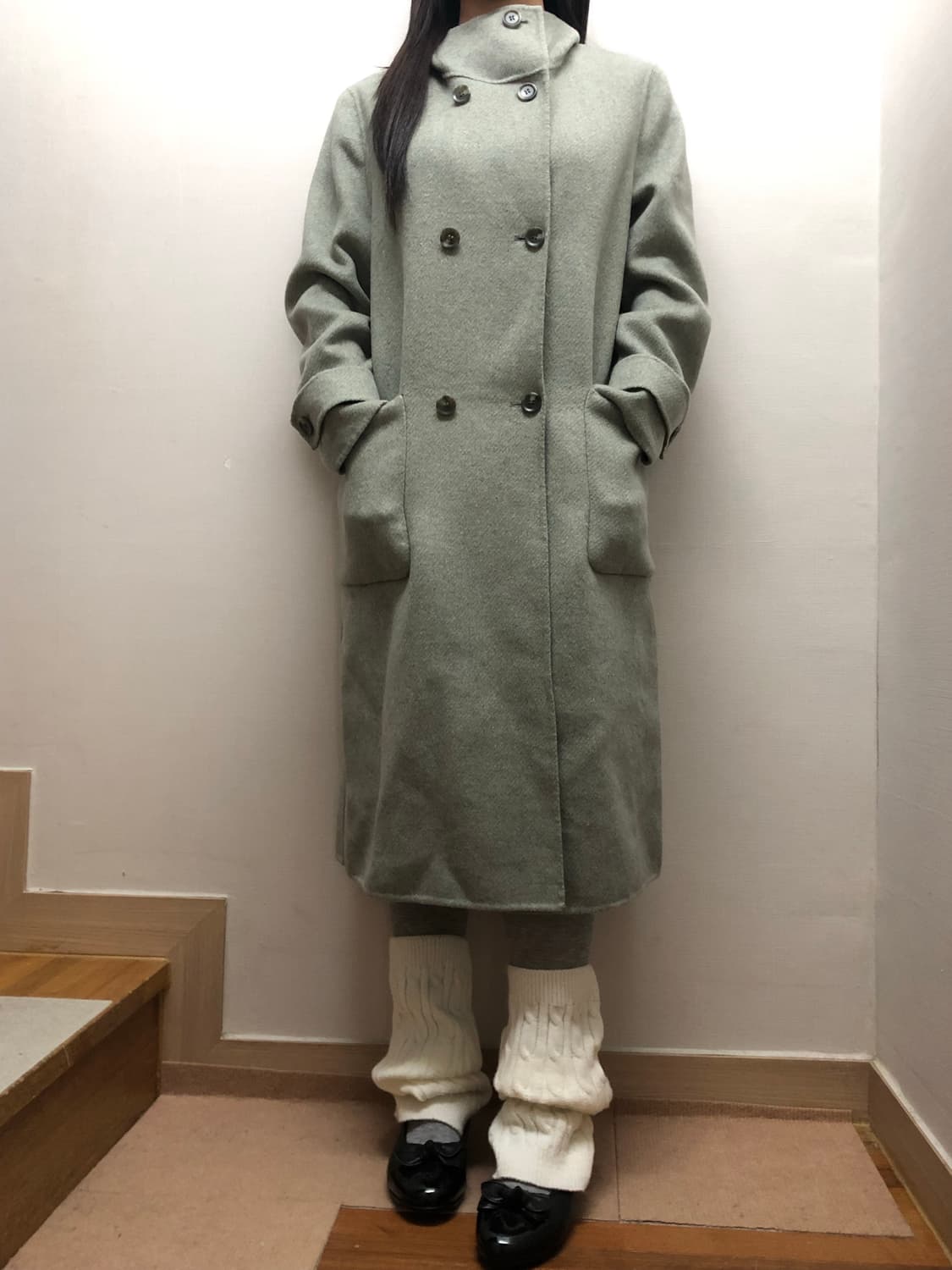 빈티지 그레이 민트 롱 코트 상품이미지5