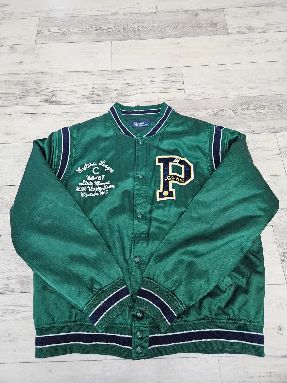 (xl)폴로 랄프로렌 레터맨 새틴 사틴 바시티 자켓 그린 상품이미지2