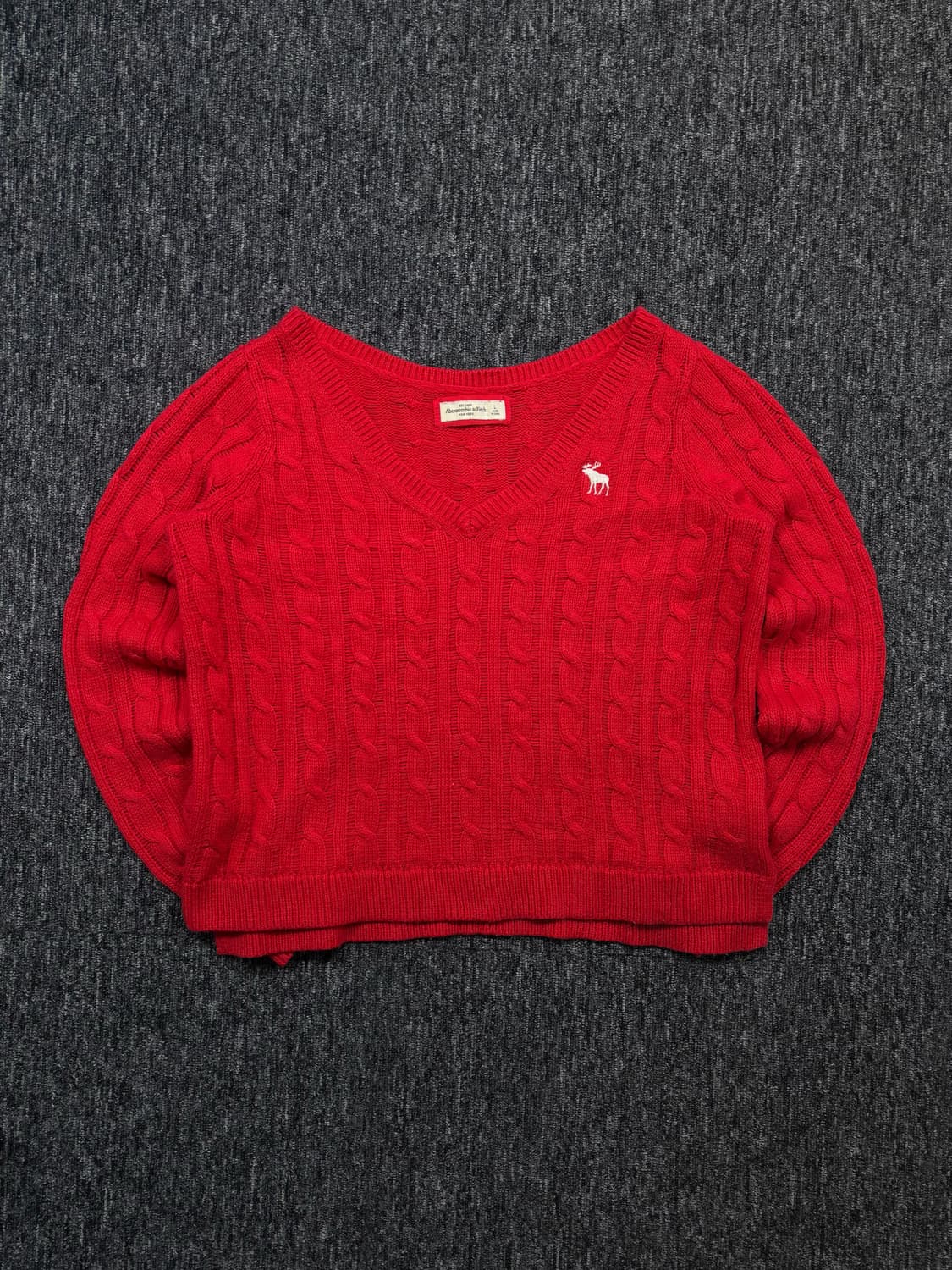 아베크롬비 레드 꽈배기 브이넥 니트 상품이미지3