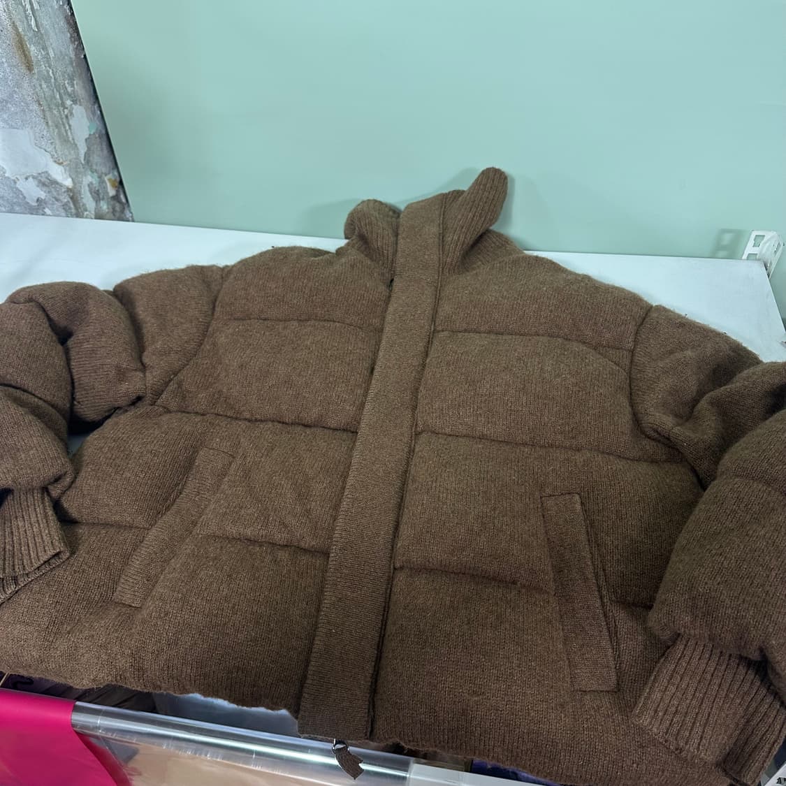 L 우마뭉 브라운 셔틀랜드니트 윙카라 푸퍼패딩 상품이미지2