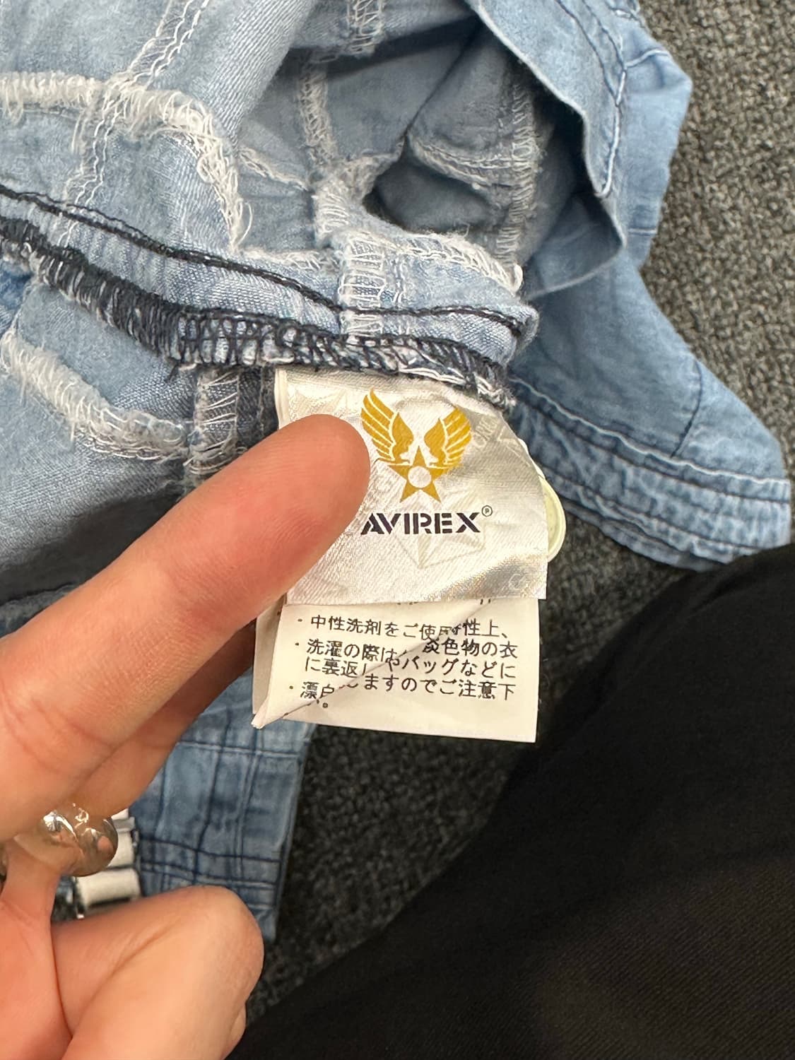 XL)Avirex vintage USN 로고 샴브레이 반팔셔츠 상품이미지5