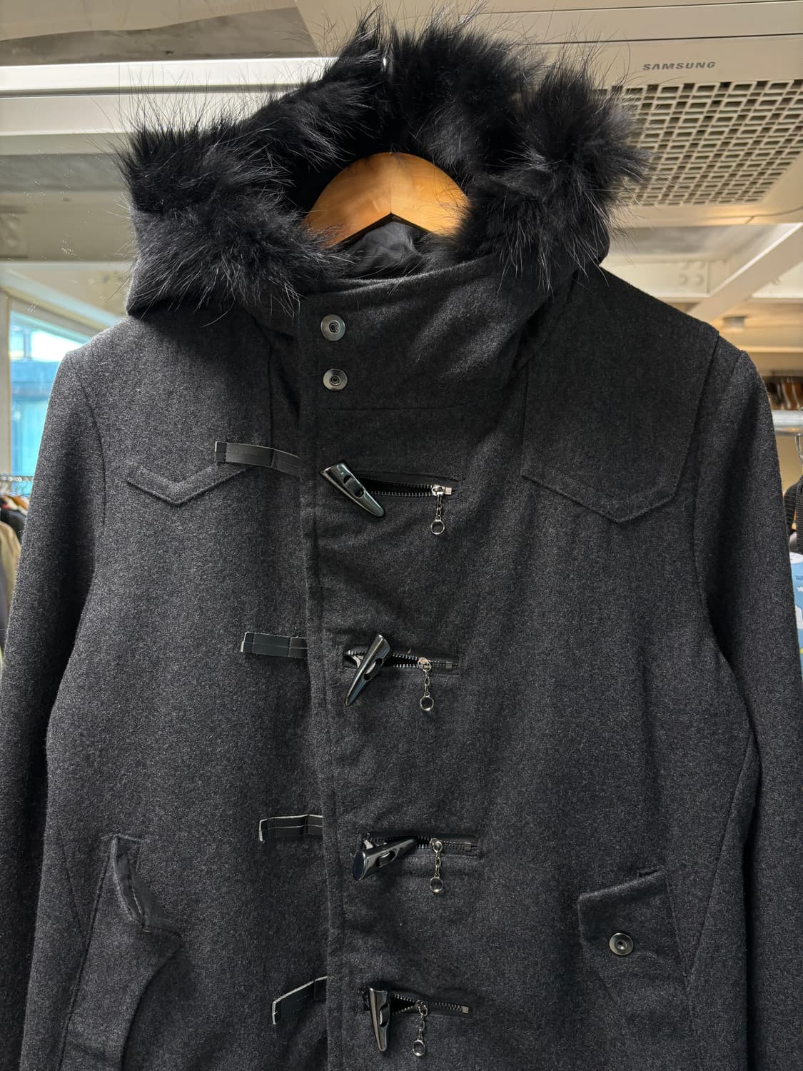 세만틱 디자인 퍼후드 울자켓 상품이미지6