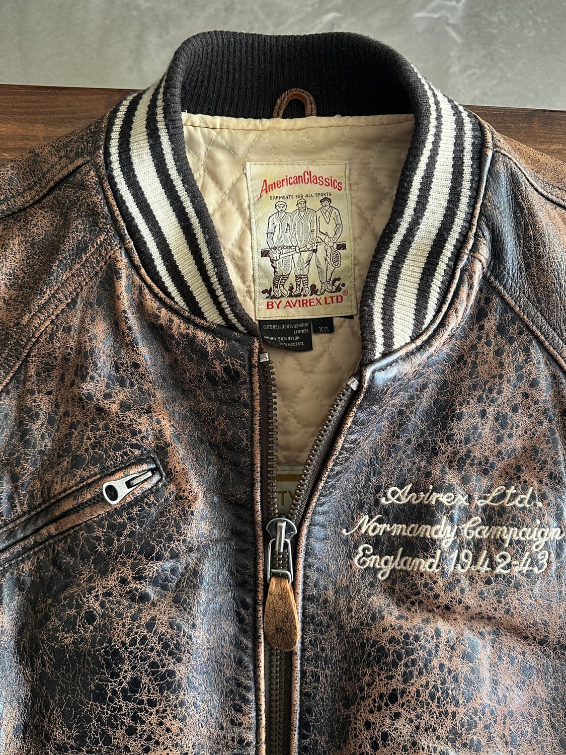 90s 아비렉스 avirex 바시티 레더 자켓 브라운 상품이미지4