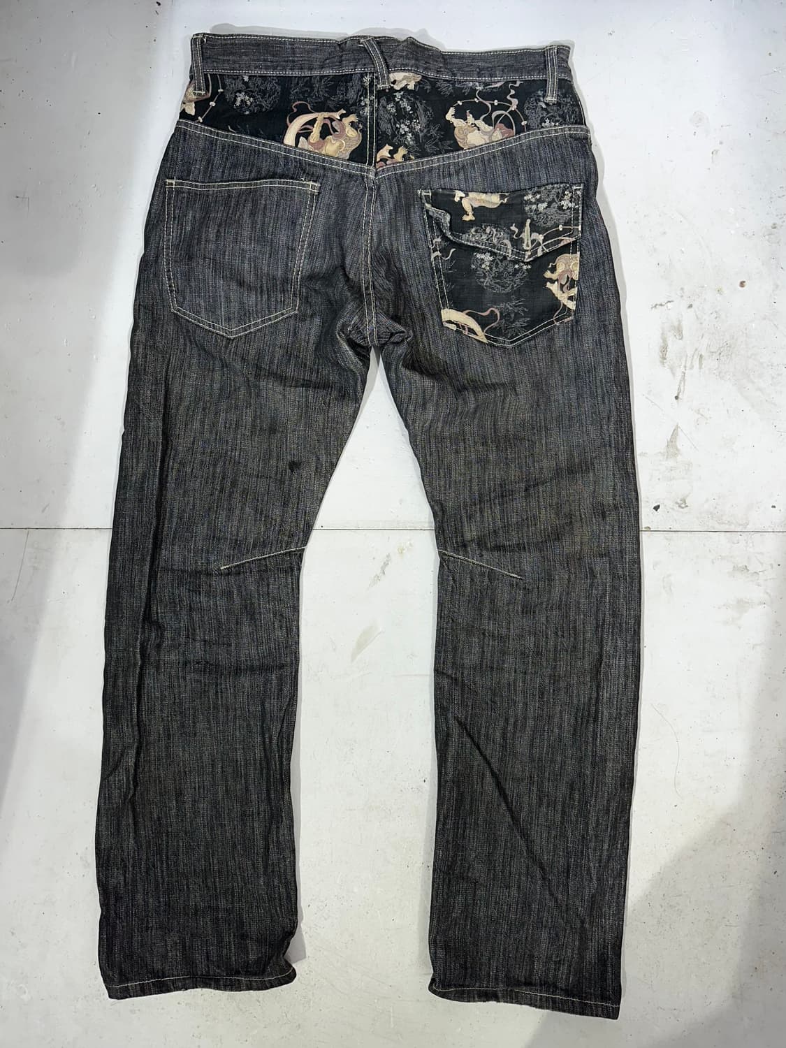 일본 빈티지 흑청 오리엔탈 와이드 데님 팬츠 청바지  상품이미지5
