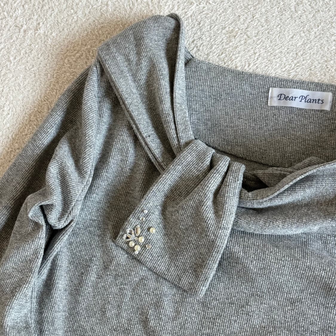 일본빈티지 dear plants 그레이 골지 큐빅 포인트 탑 상품이미지2