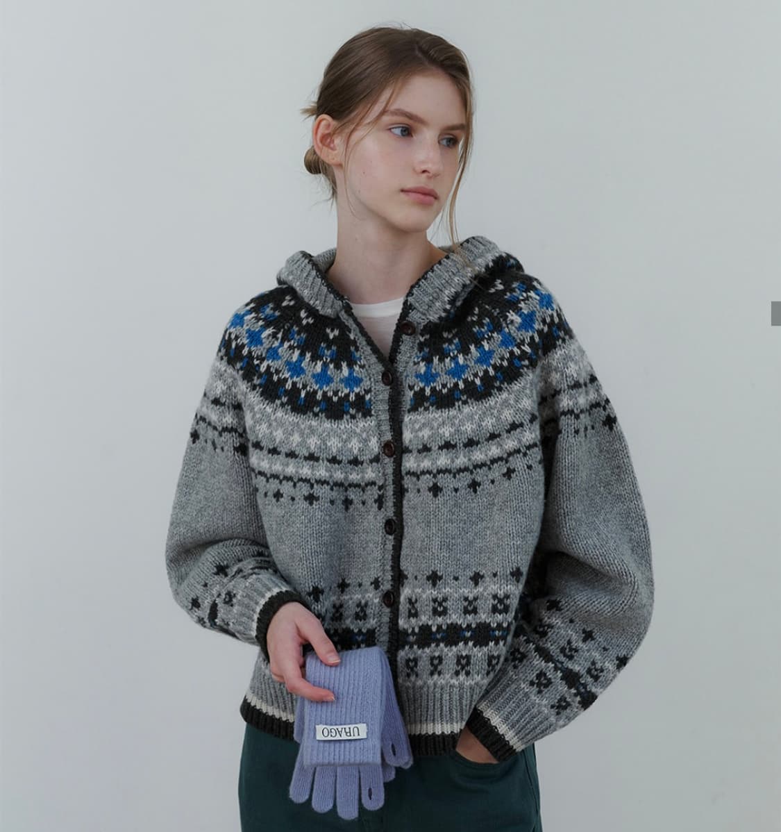 유라고 자카드 후드 가디건 (그레이) 상품이미지1