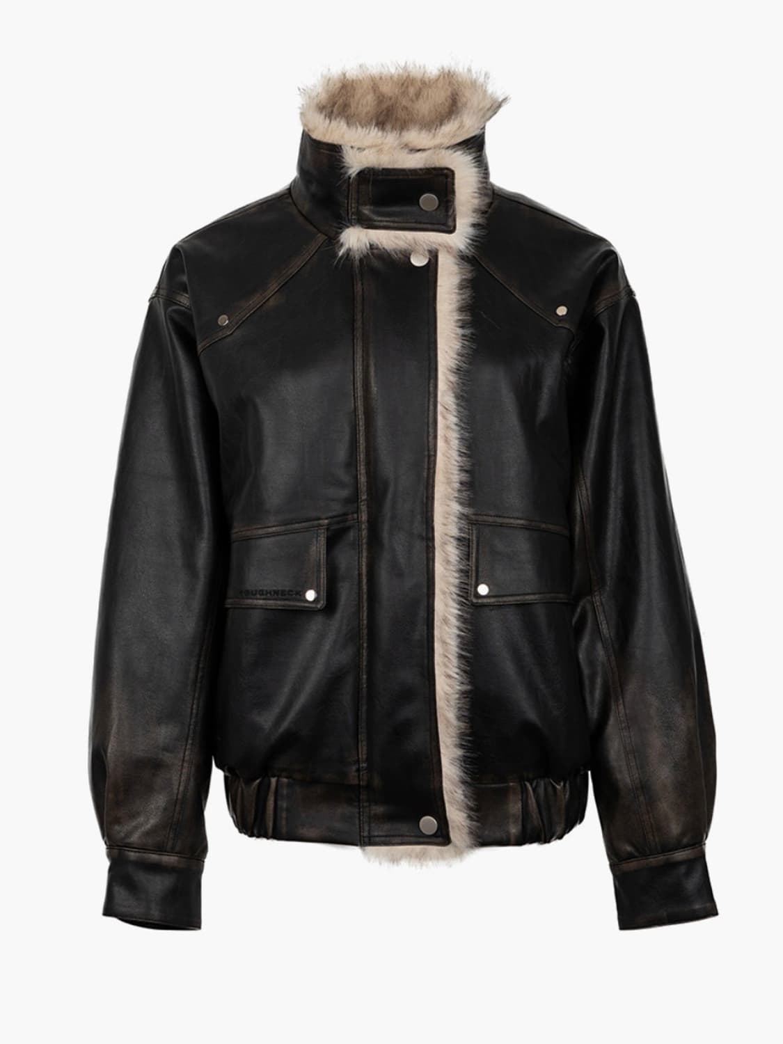 러프넥 워싱 레더 무스탕 자켓 M 상품이미지1