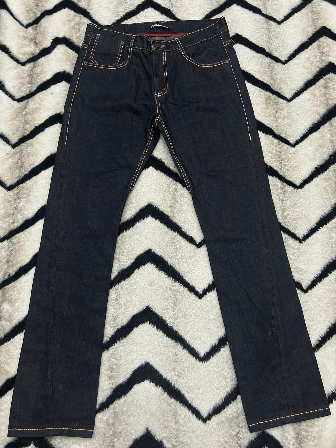 [32]에비수 자수 스트레이트 슬림 데님팬츠/진청 상품이미지3