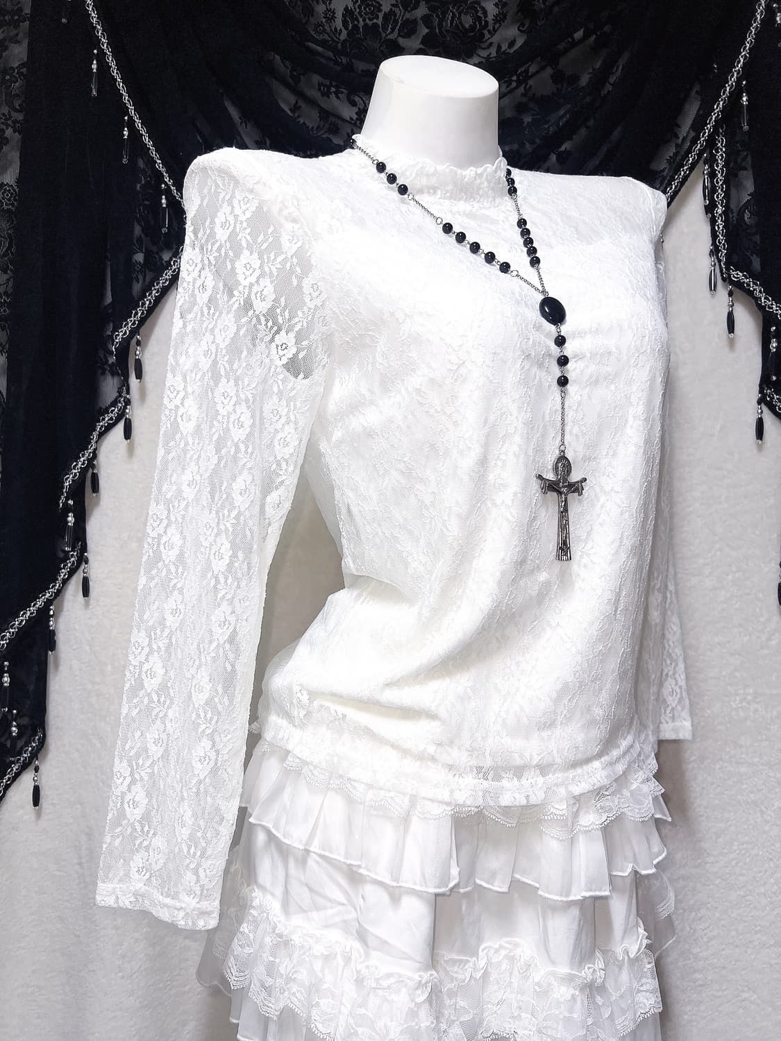 로맨틱고딕 엔젤릭 프릴넥 레이스시스루 블라우스 로걀탑 고스로리타 페어리 상품이미지2