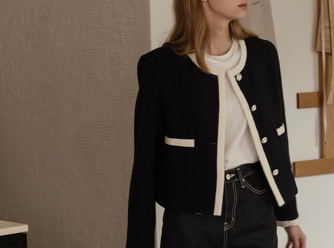 TILLIDIE 틸아이다이 여성 트위드 자켓 네이비 M 상품이미지1