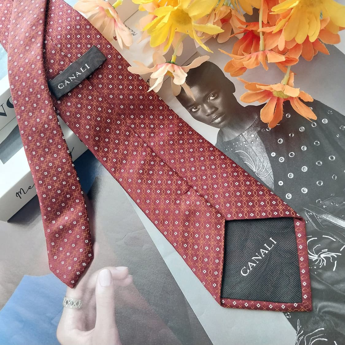 까날리 넥타이 브라운 자카드 패턴 8.7cm A+등급 K2827 상품이미지5