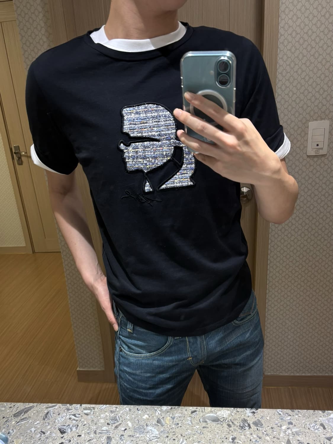 [66/M] 칼 라거펠트 트위드 로고 와펜 반팔 상품이미지3