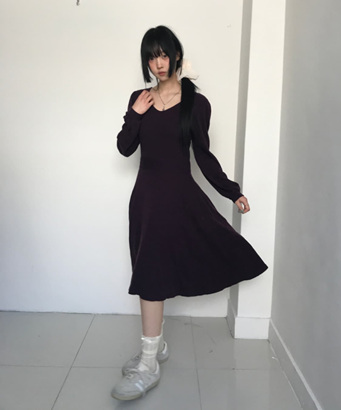 Purple knit ruffler dress 상품이미지1