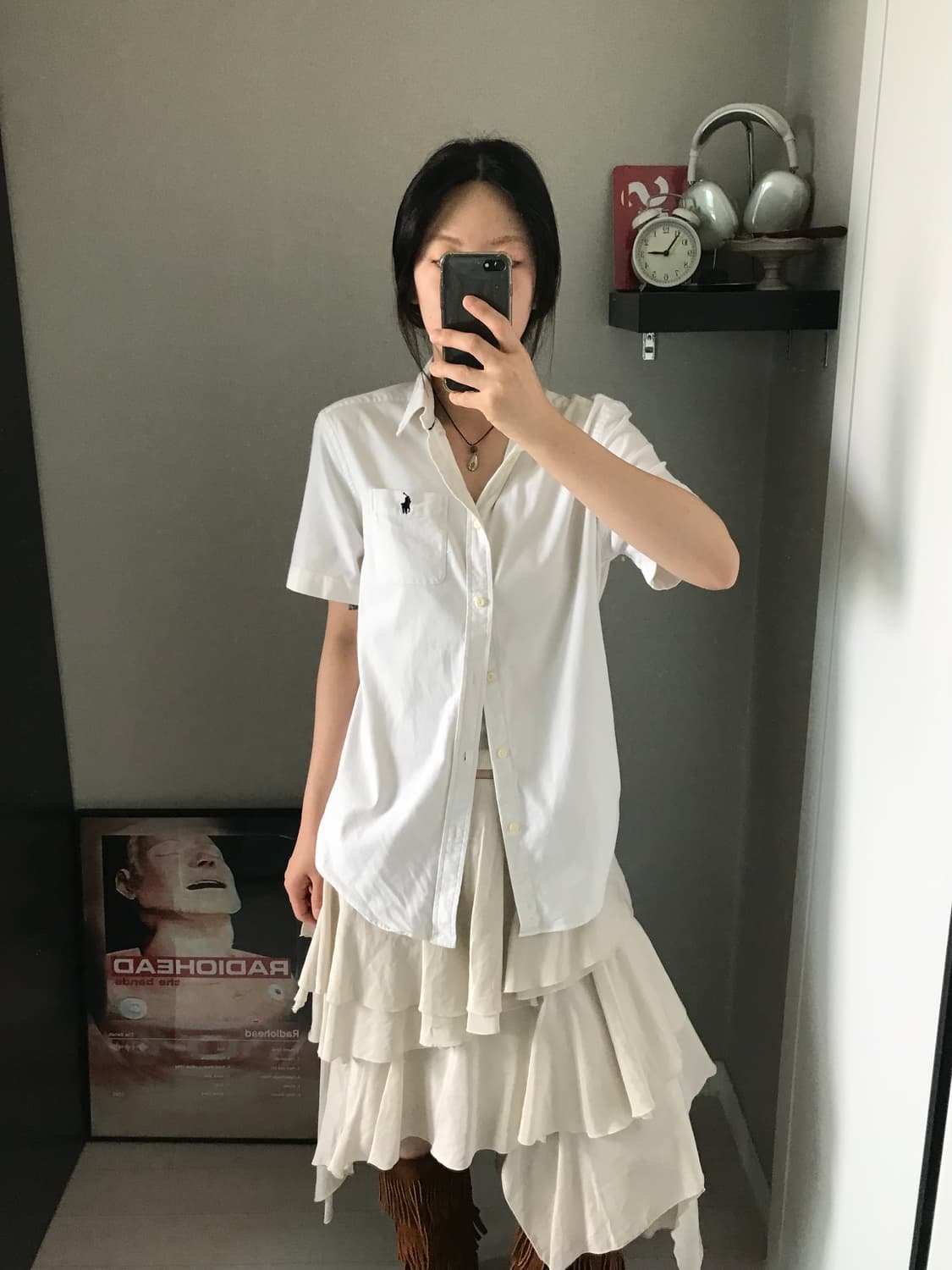 폴로 랄프로렌 포니 로고 포켓 화이트 반팔 셔츠 상품이미지3