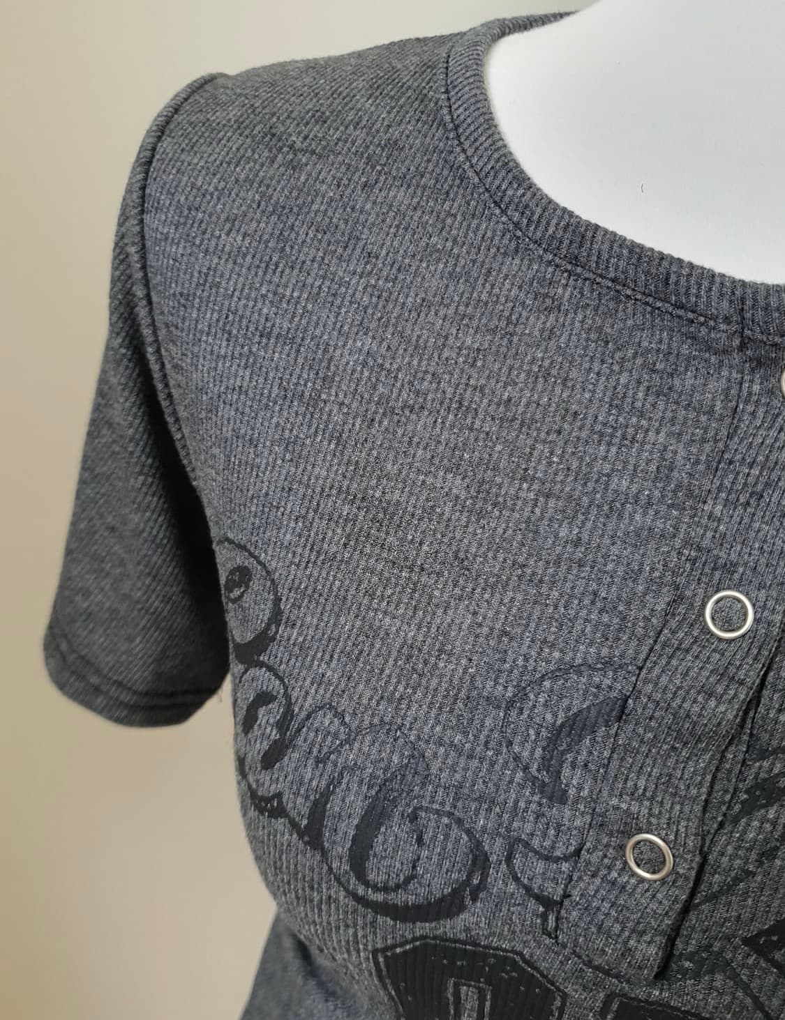 빈티지 y2k 단추 카라 골지 반팔티 차콜 상품이미지3