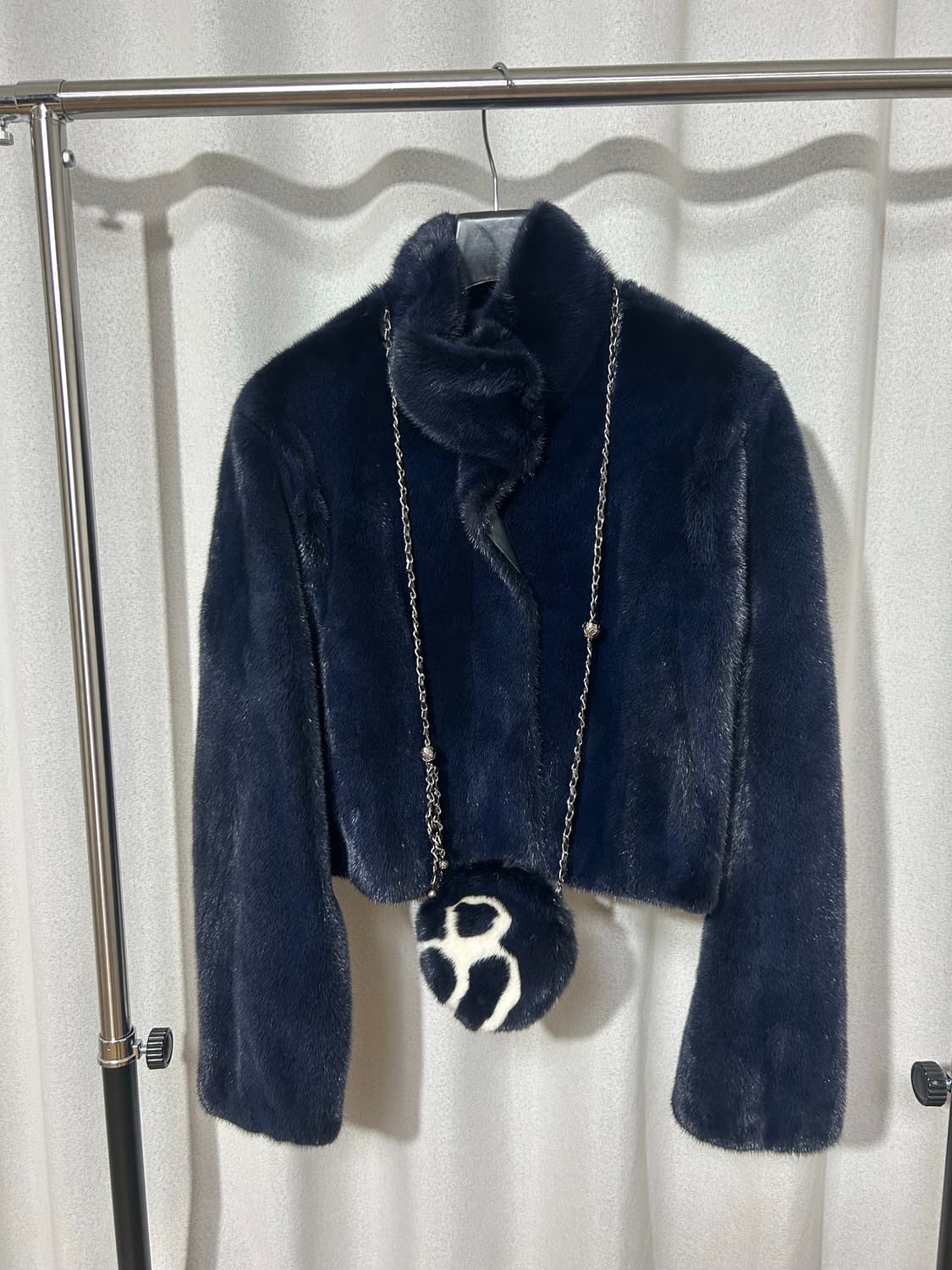 한섬) 오브제 밍크퍼하이넥자켓 네이비색상 -미착용새상품,택포함- 상품이미지3