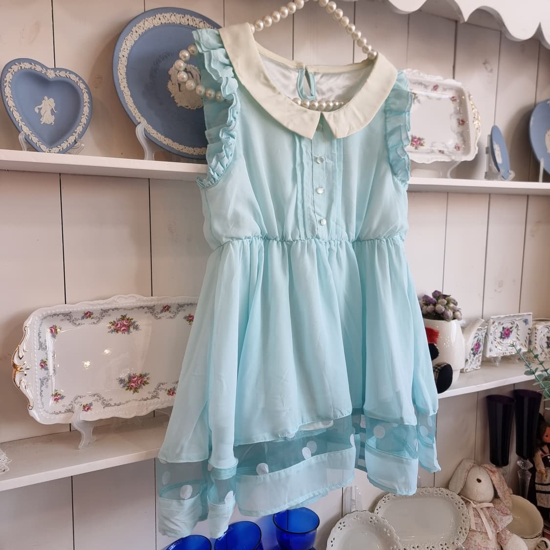 Tralala 트랄라라 민트 쉬폰 도트 튜닉 미니원피스 상품이미지8