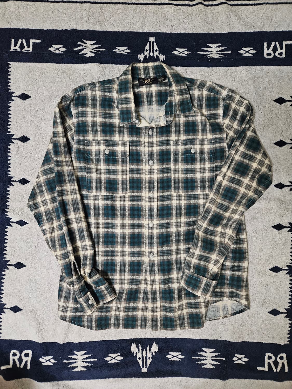 RRL 플래드 체크 셔츠 그린 XL 상품이미지1