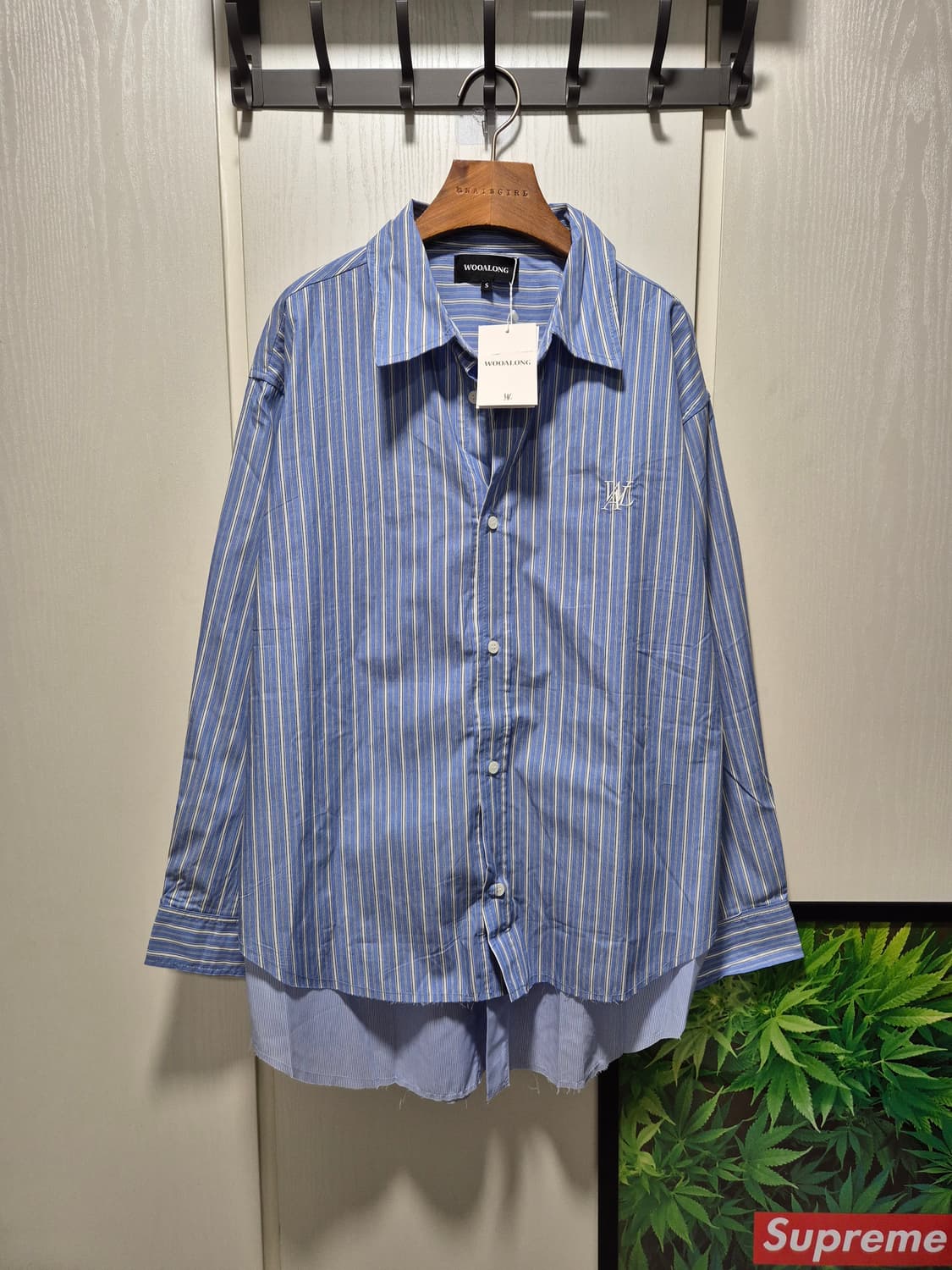 (세일)(새상품)우알롱 스트라이프 레이어드셔츠 블루 상품이미지1