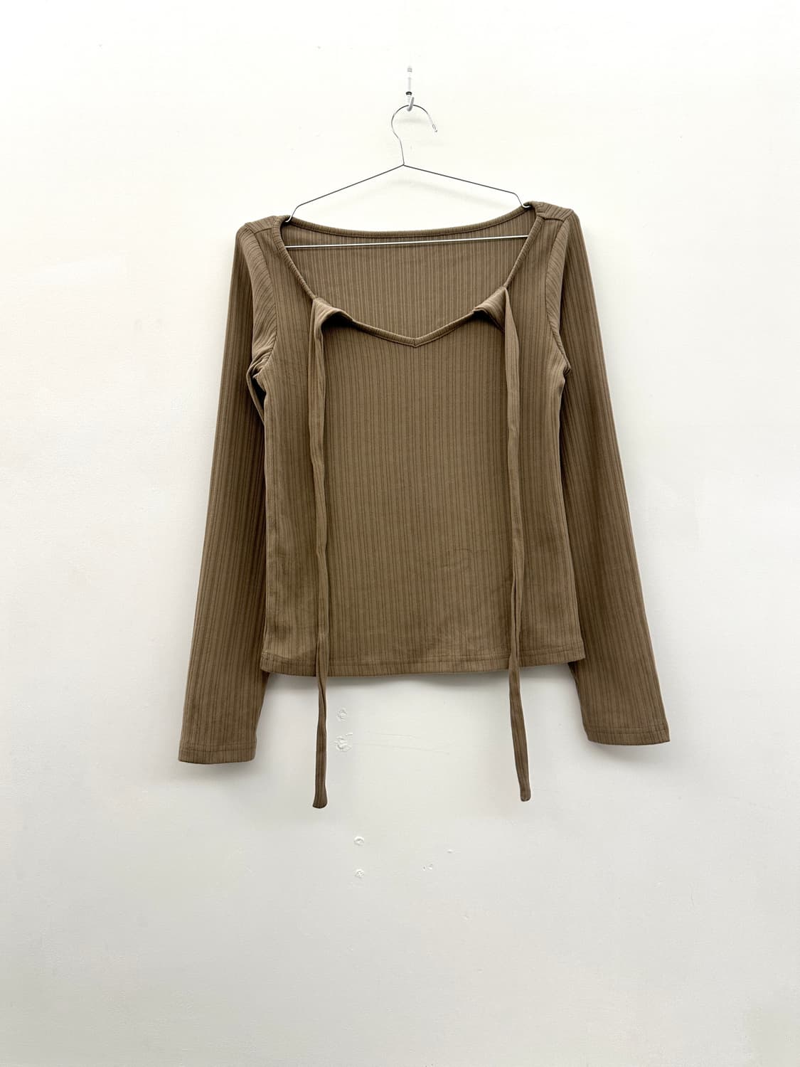 Ribbed back ribbon top / beige 상품이미지4