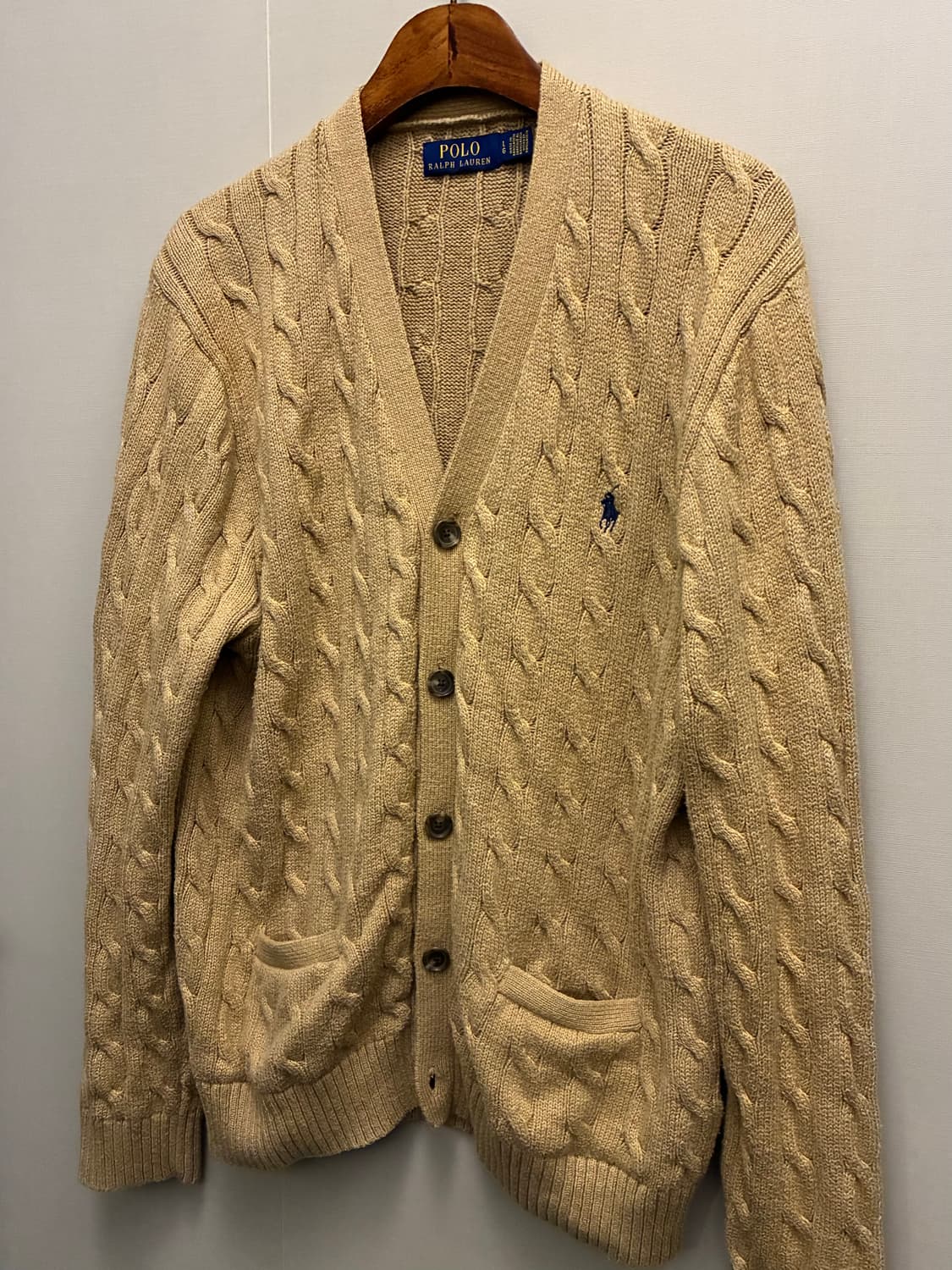 (L/103)POLO 폴로랄프로렌 코튼 케이블 니트 가디건 베이지 상품이미지3