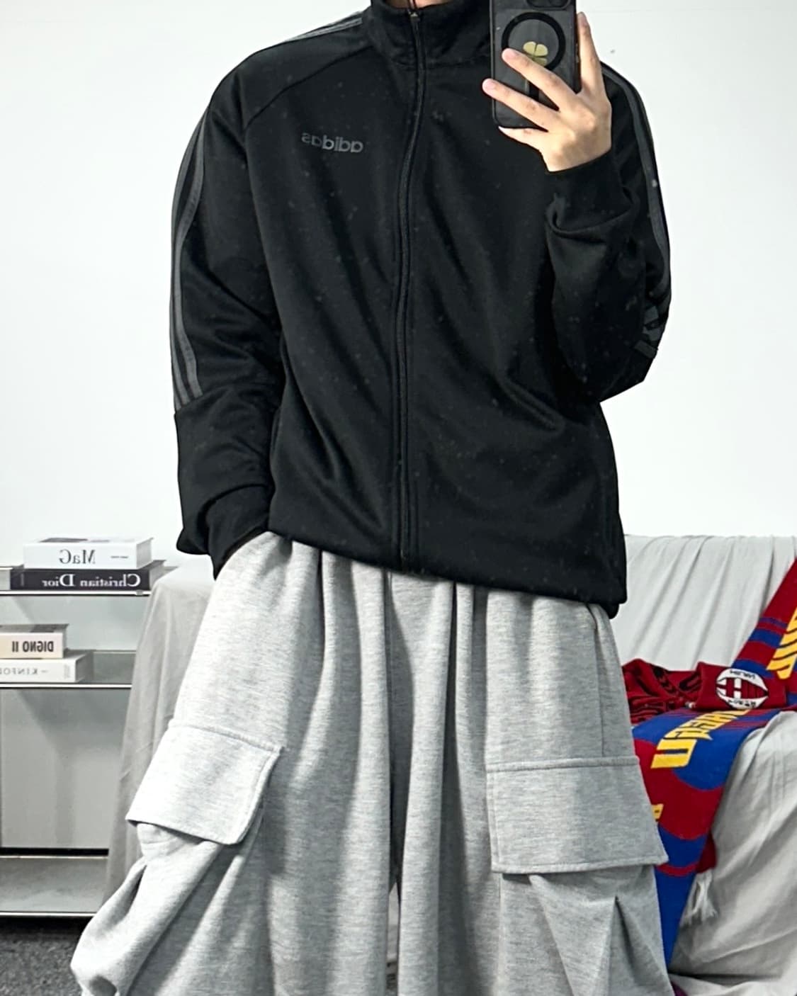 아디다스 블랙 그레이 트랙탑 져지 XL 상품이미지3
