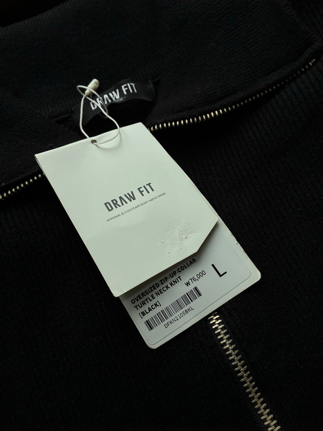 (새상품)(L) 드로우핏 오버사이즈 하프 집업 카라 울 니트 BLACK 상품이미지10