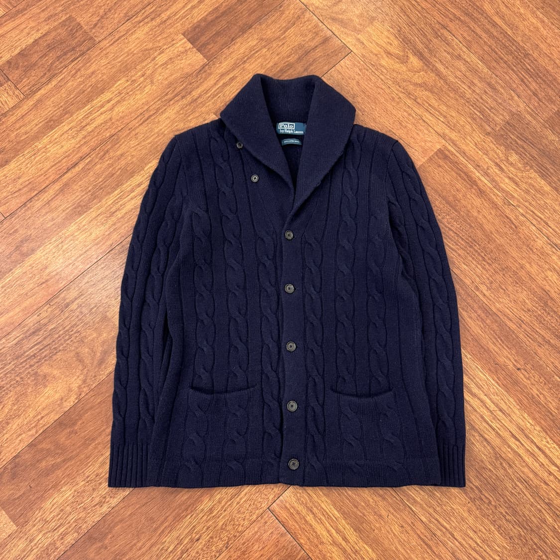L 폴로 랄프로렌 케이블 램스울 네이비 숄카라 니트 가디건  상품이미지1