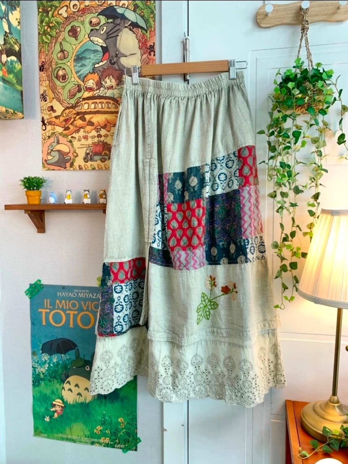 모리걸 유니크한 패치 롱스커트 롱치마 빈티지 일본 스타일 코디 레이스 상품이미지2