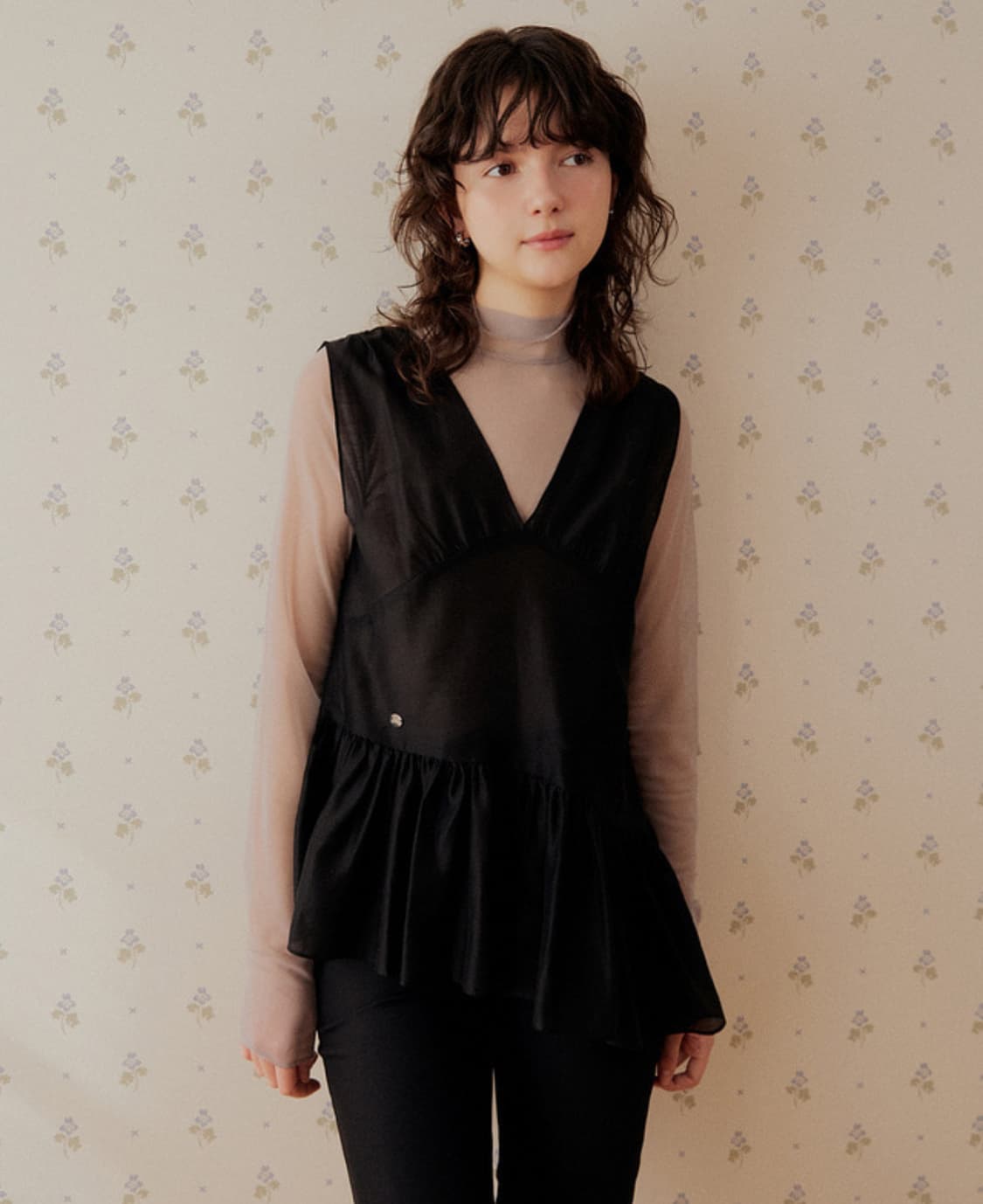 아다울 셔링 라인 레이어드 쉬폰 뷔스티에 상품이미지1