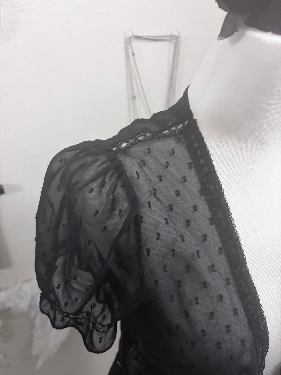 도트 레이스 퍼프소매 가디건 상품이미지4