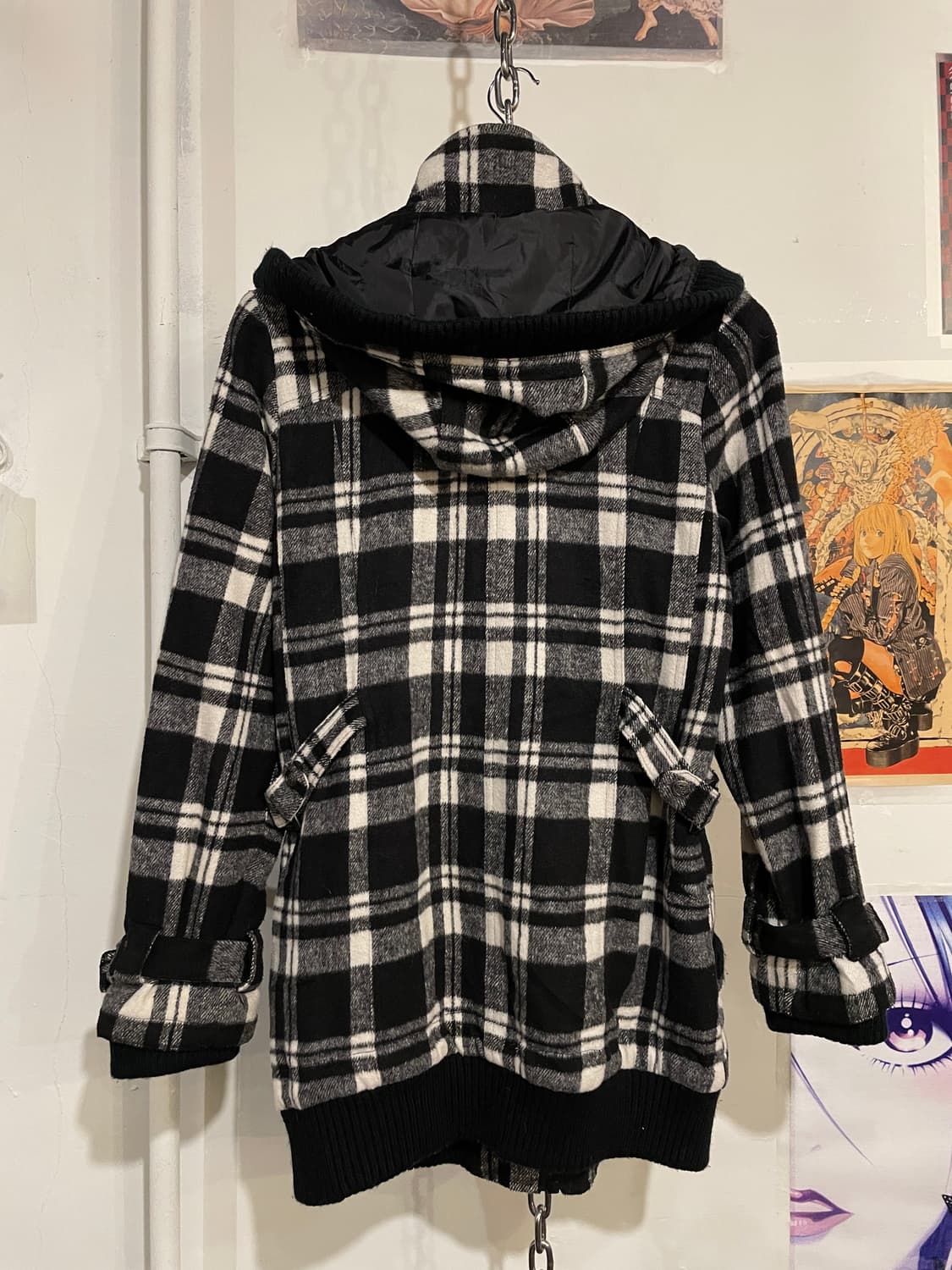 체크패턴 음각 버튼 스트랩 후드 자켓 갸루 y2k 상품이미지6