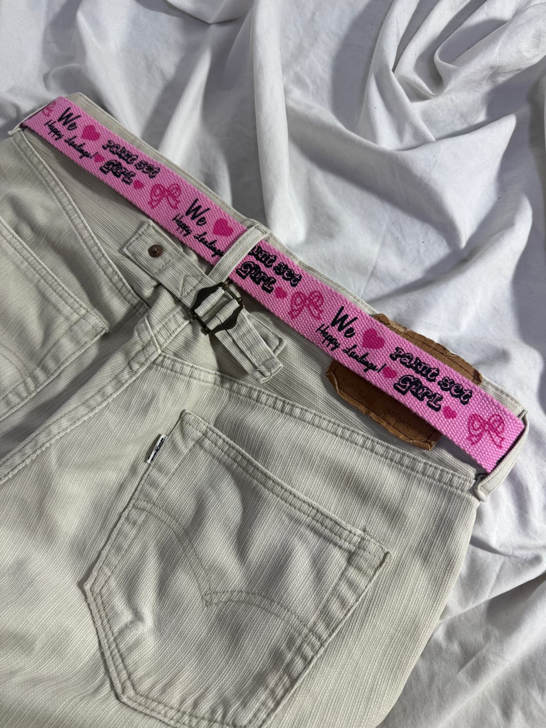 빈티지 키치 레터링 핑크 캔버스 벨트 y2k 상품이미지2