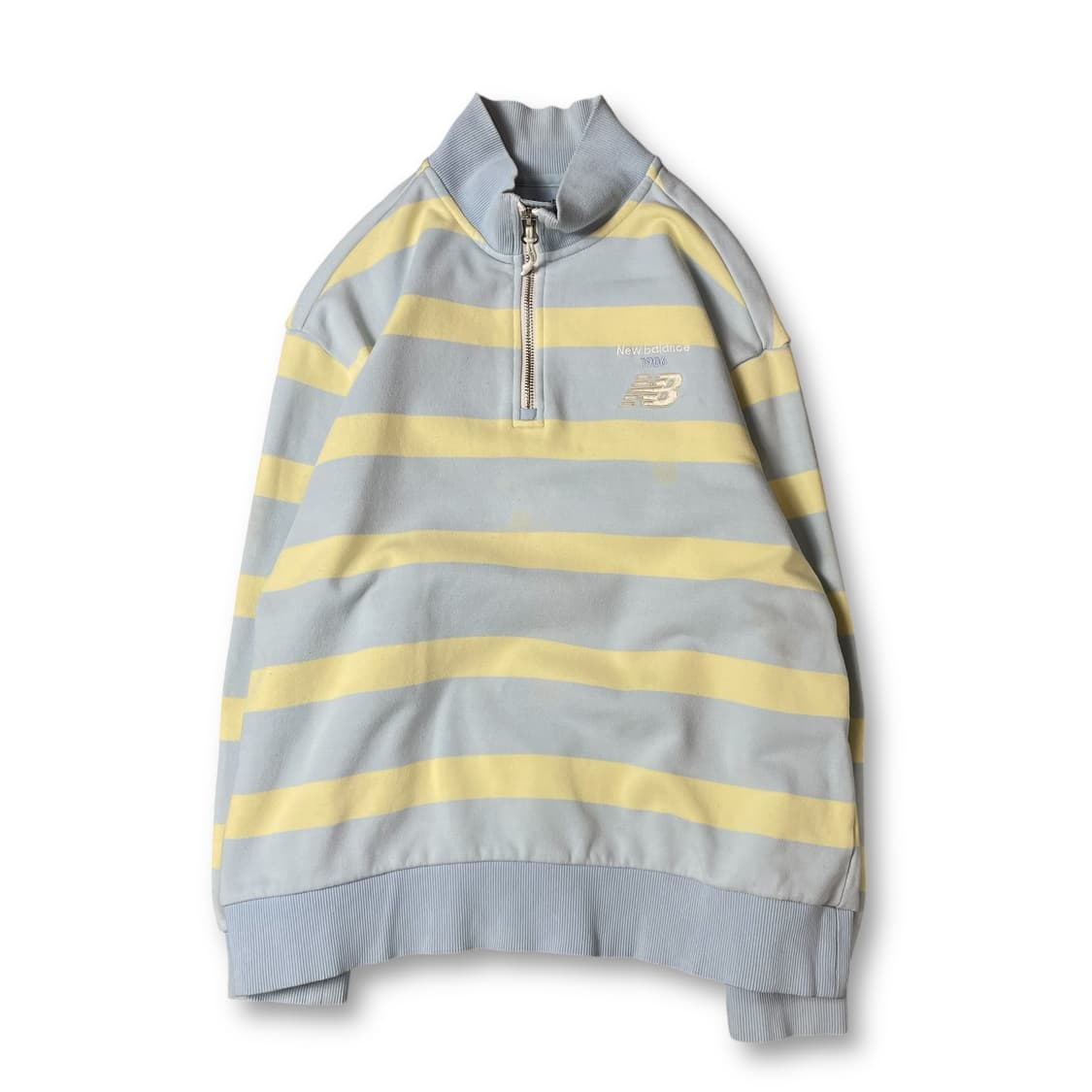 뉴발란스 키즈 스카이블루 옐로우 단가라 반집업 맨투맨 160 상품이미지1